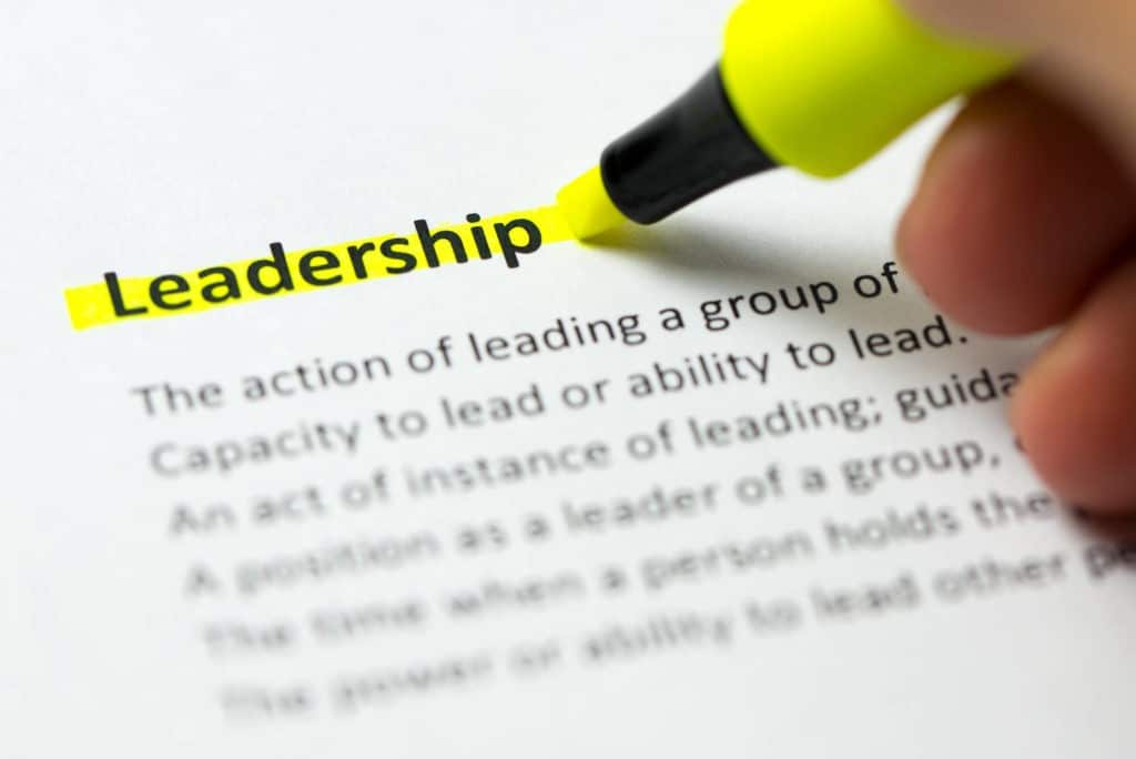 ‘Leadership’ highlighted in yellow marker with definition below.